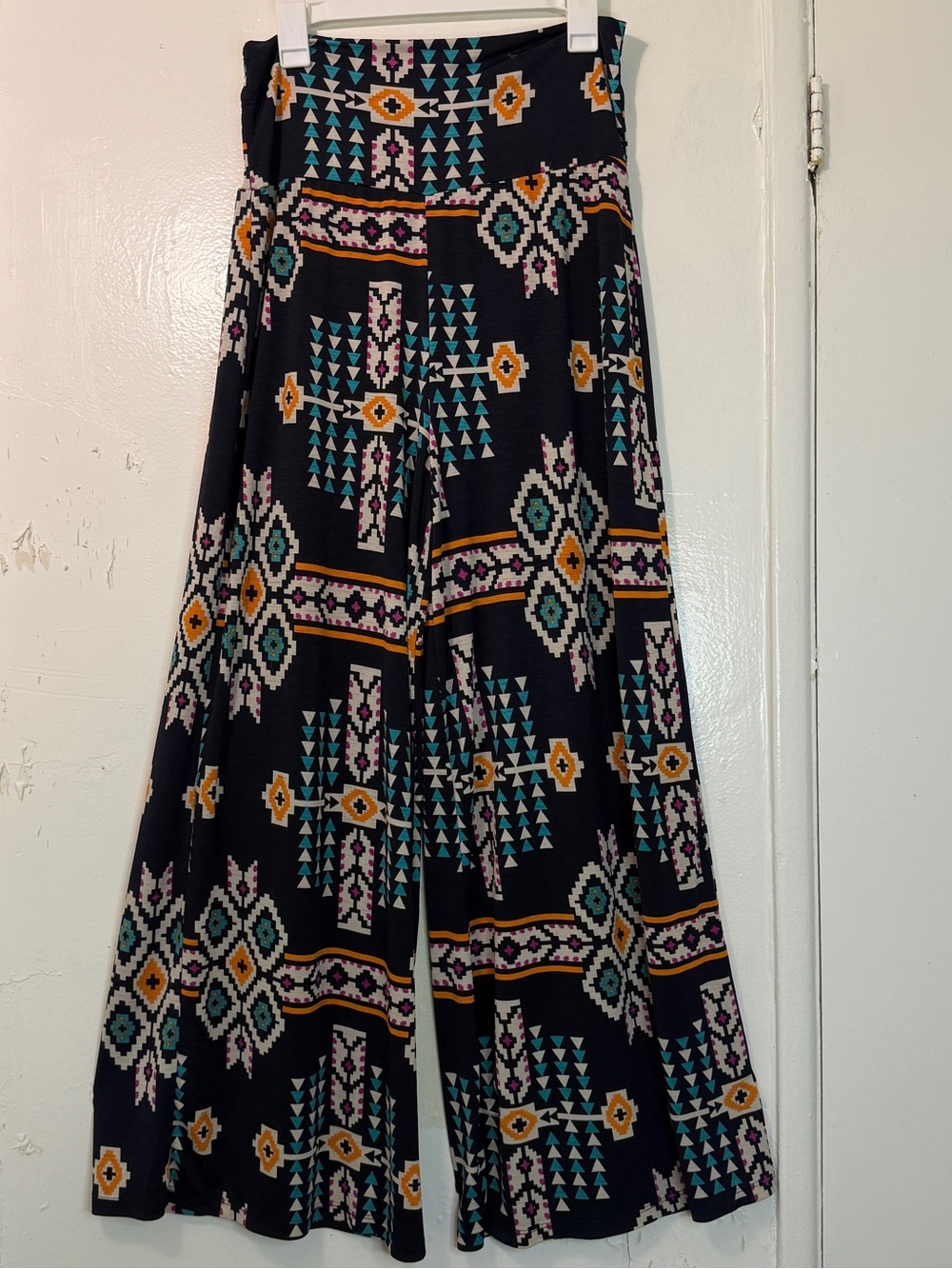 Silvercute Wide Leg Palazzo Pants Boho Geometric Print Elastic Waist Women's